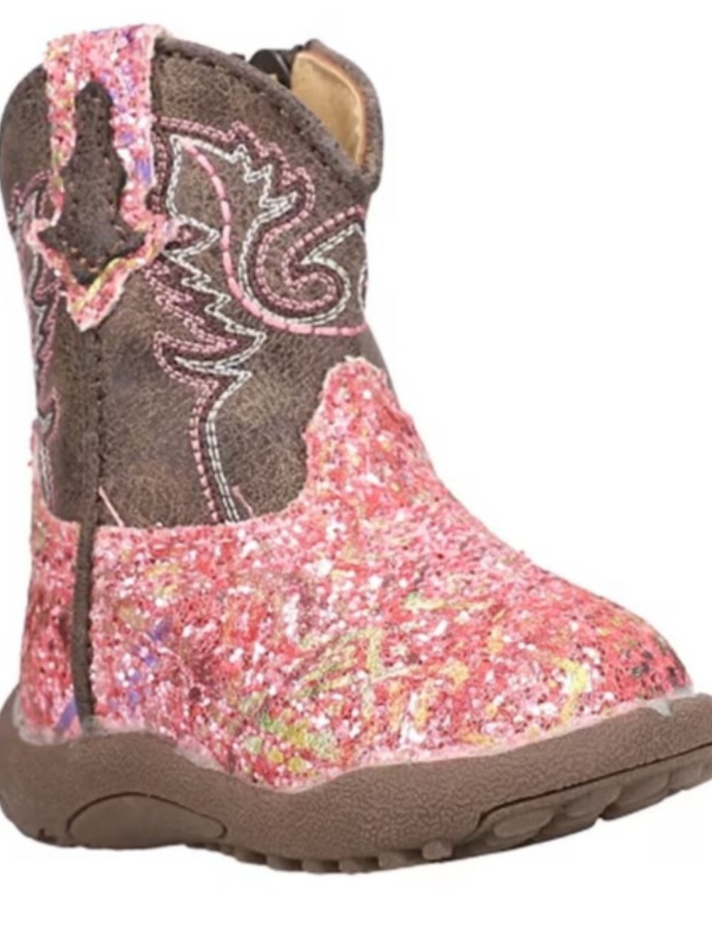 Roper Baby Girl Pink and Brown Glitter Western Boots